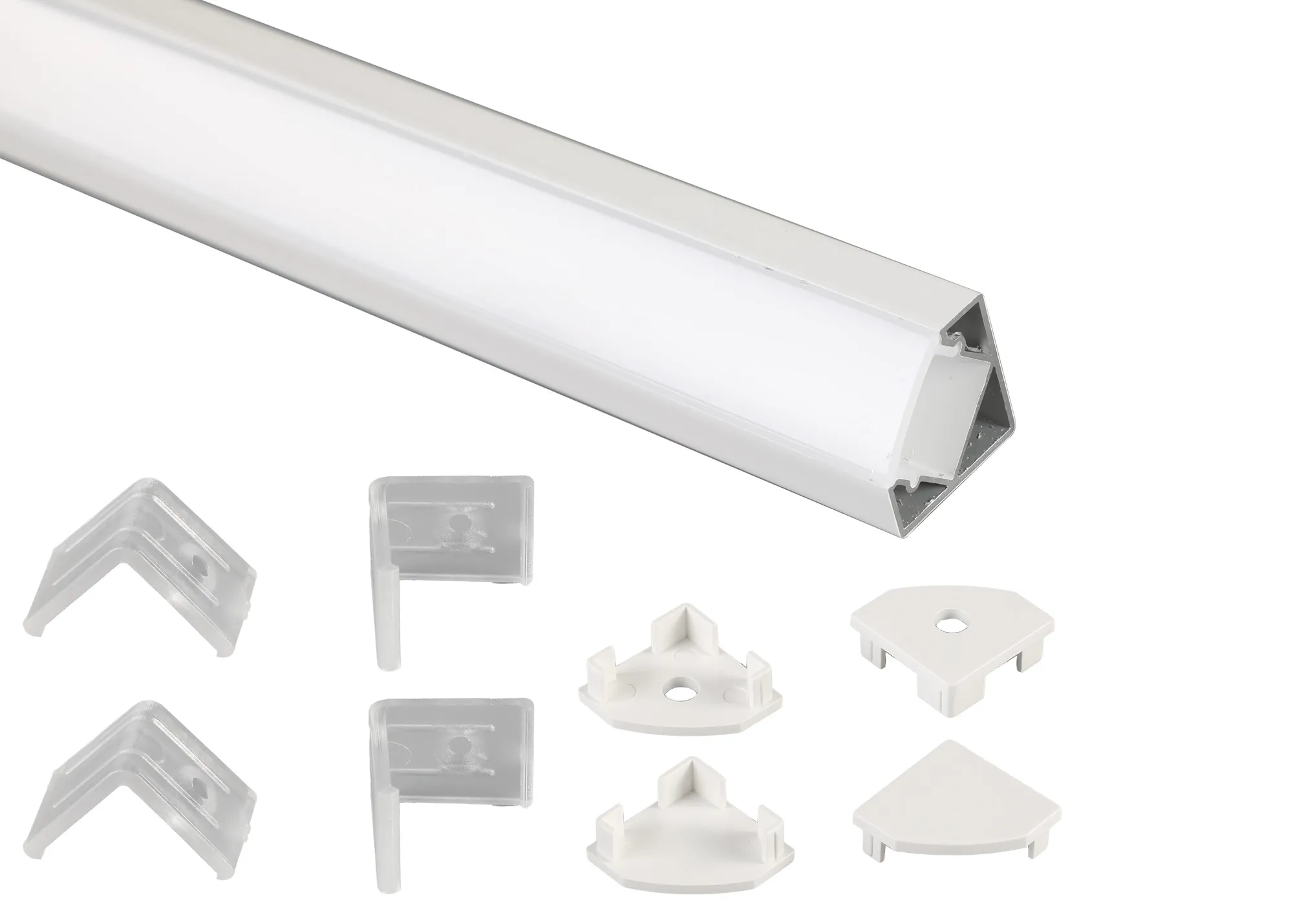 M7417  Tiras 2m, 18 x 18mm White Corner Aluminium Profile With Diffuser And Accessories